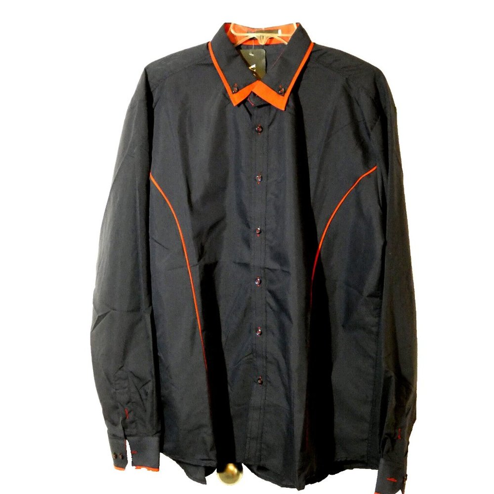 VSKA Shirt Black Button Down Western Career Office Fancy Dress Red Trim Size 3XL